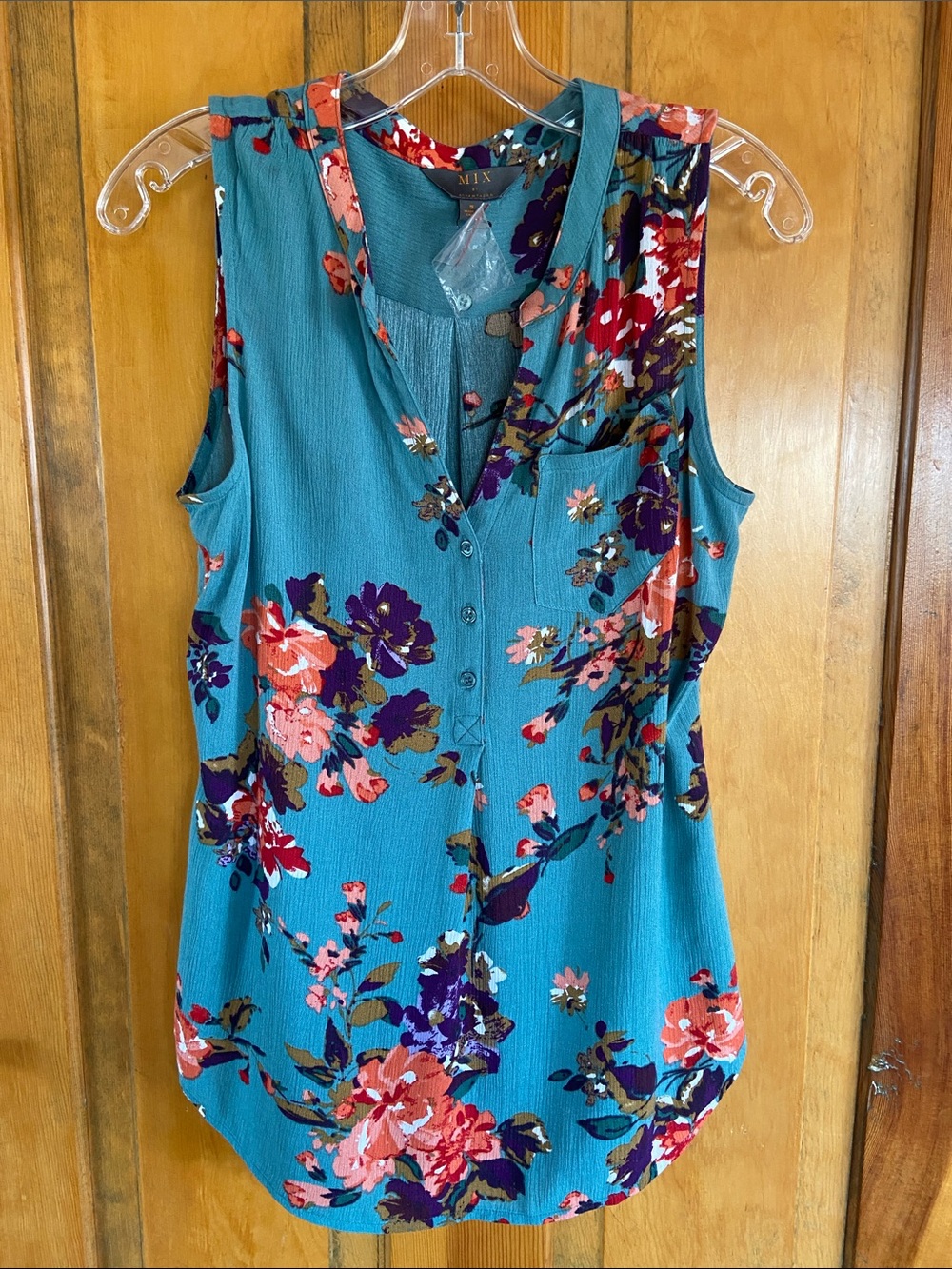 41 Hawthorn Teal Floral Sleeveless Blouse